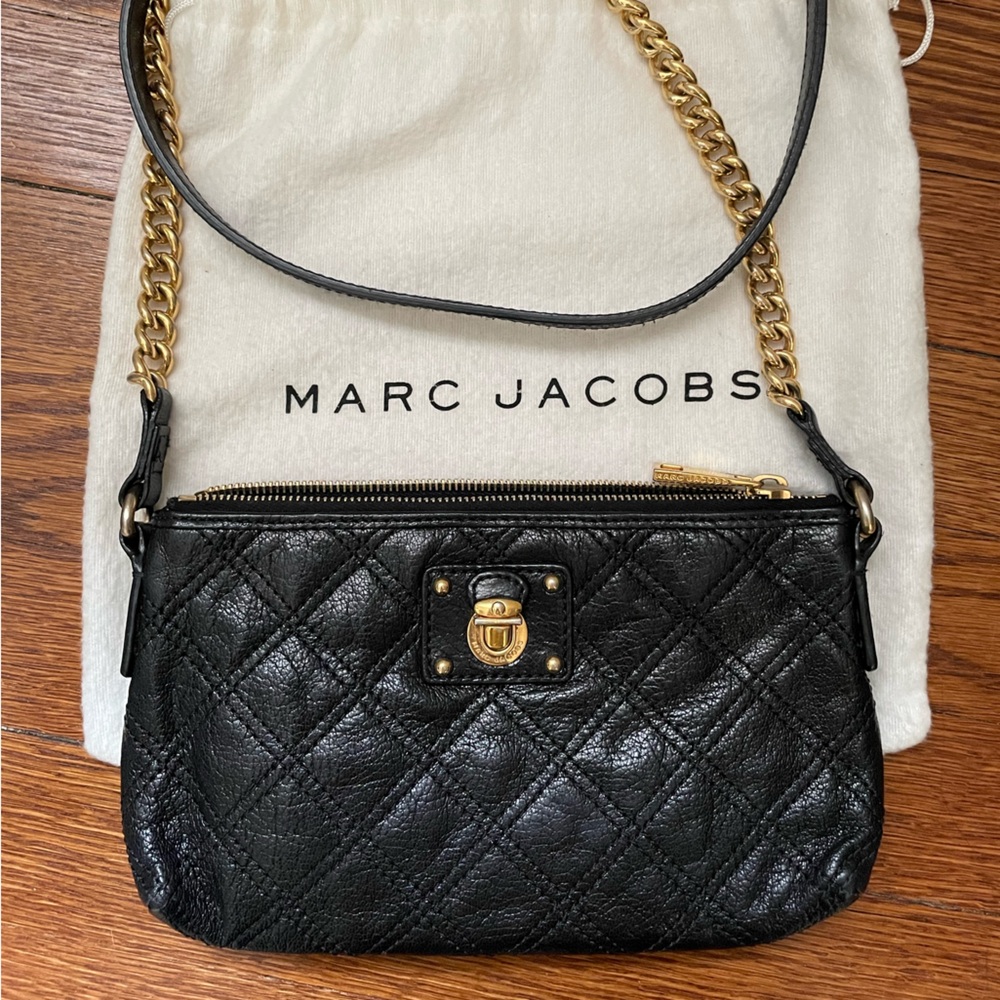 Marc Jacobs Black Quilted Crossbody Bag with Gold Hardware